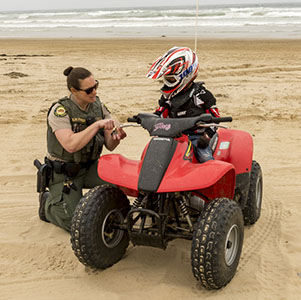 Sharing saftey tips with young rider