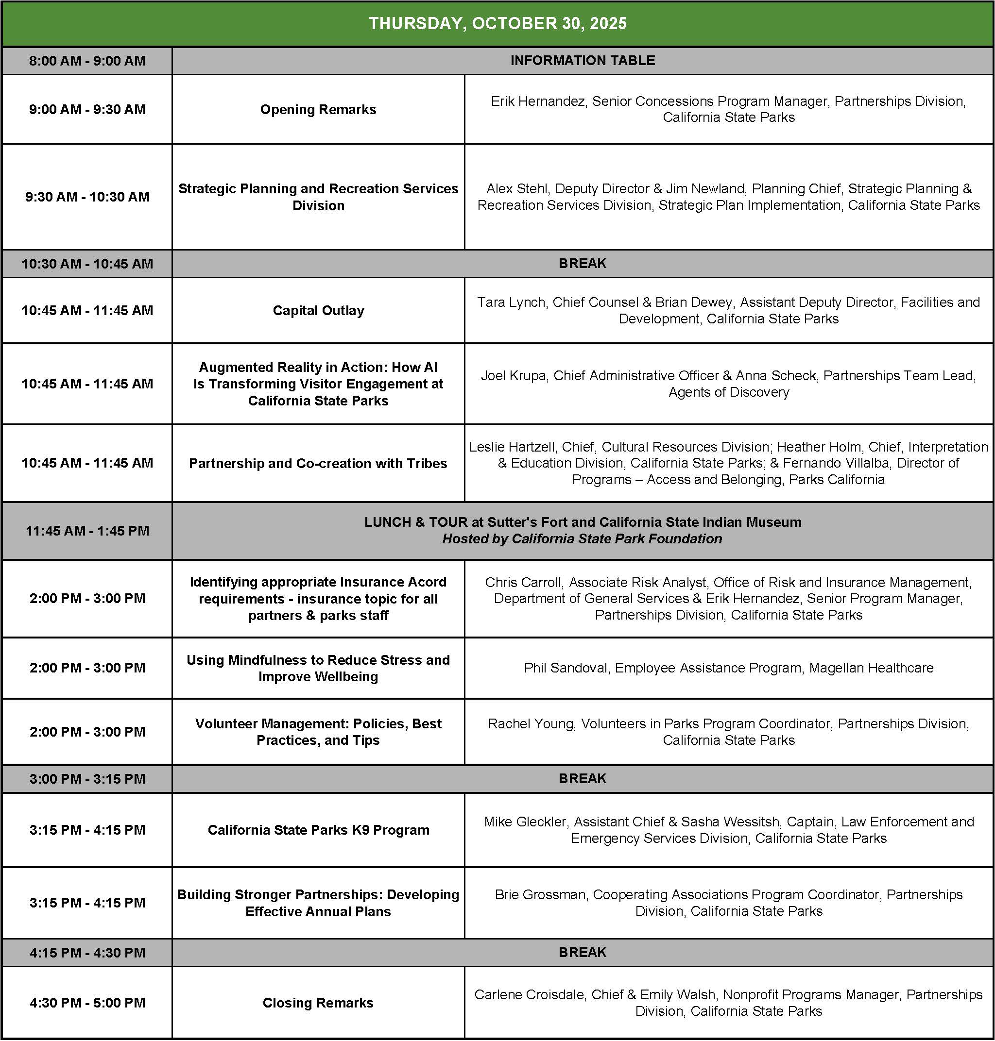 EIP 2025 Agenda Thursday, October 30