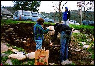 Margaret Shelton, David Farrell, and Susan Gore taking measurements.
