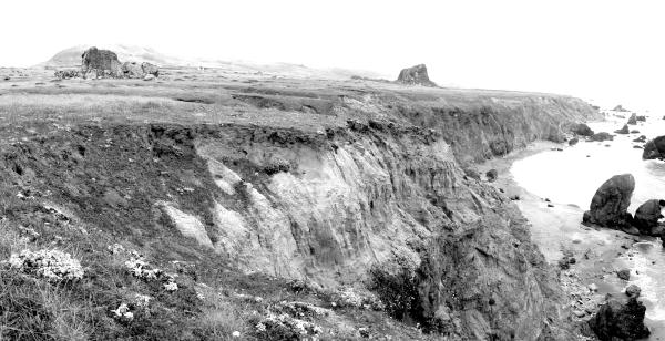 Panoramic View of the Mammoth Rocks Site and the Eroding Coastal Bluff. Photo by Breck Parkman, 2004.