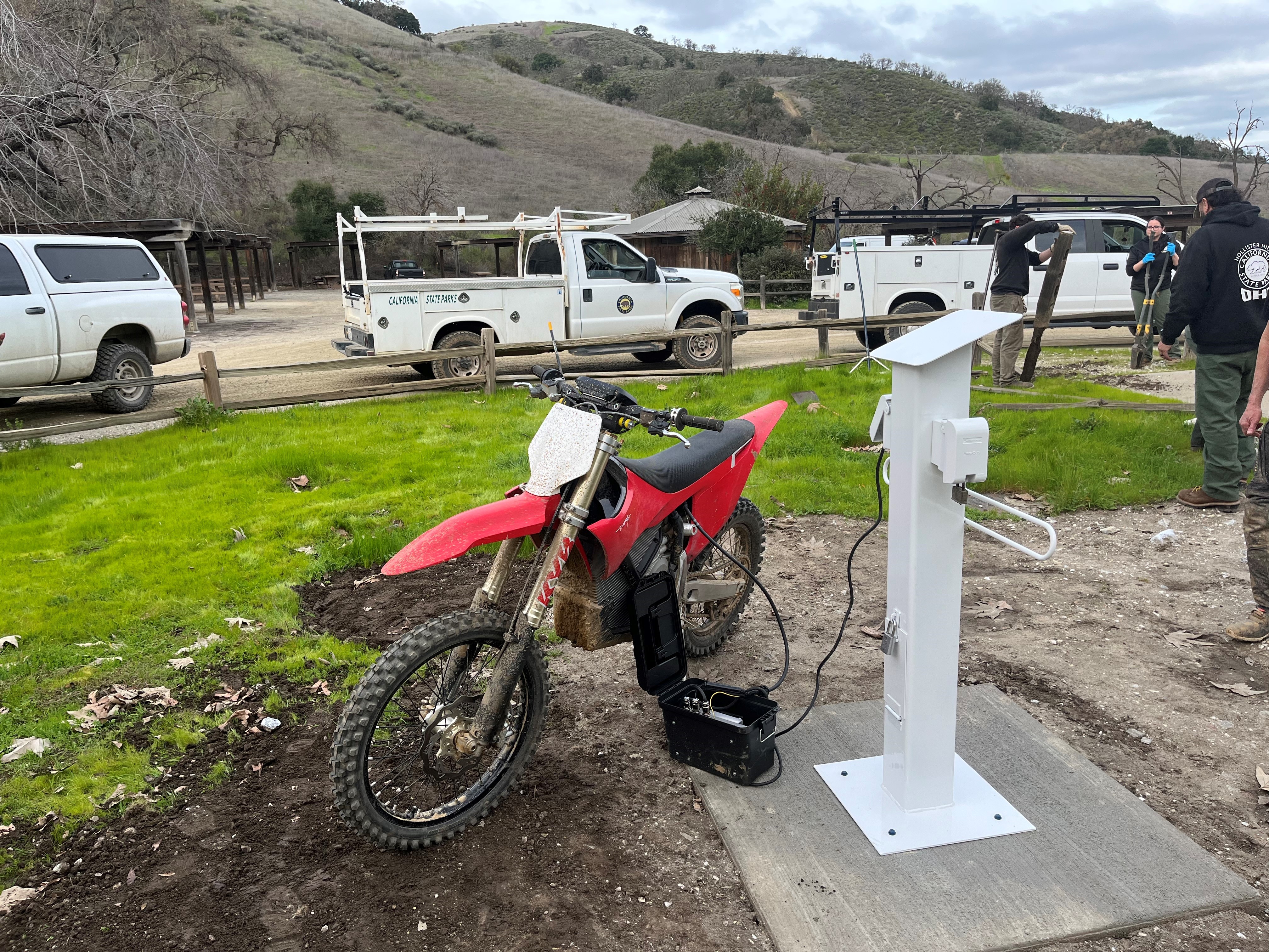 The electric dirtbike charger at Hollister Hills SVRA