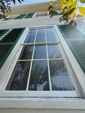 A repaired window at Benicia Capitol