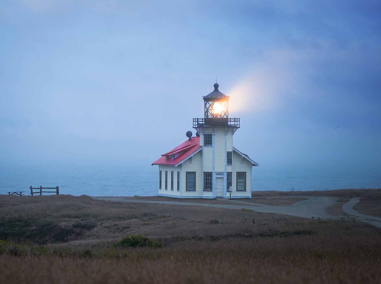 Light shining from Point Cabrillo Light Station