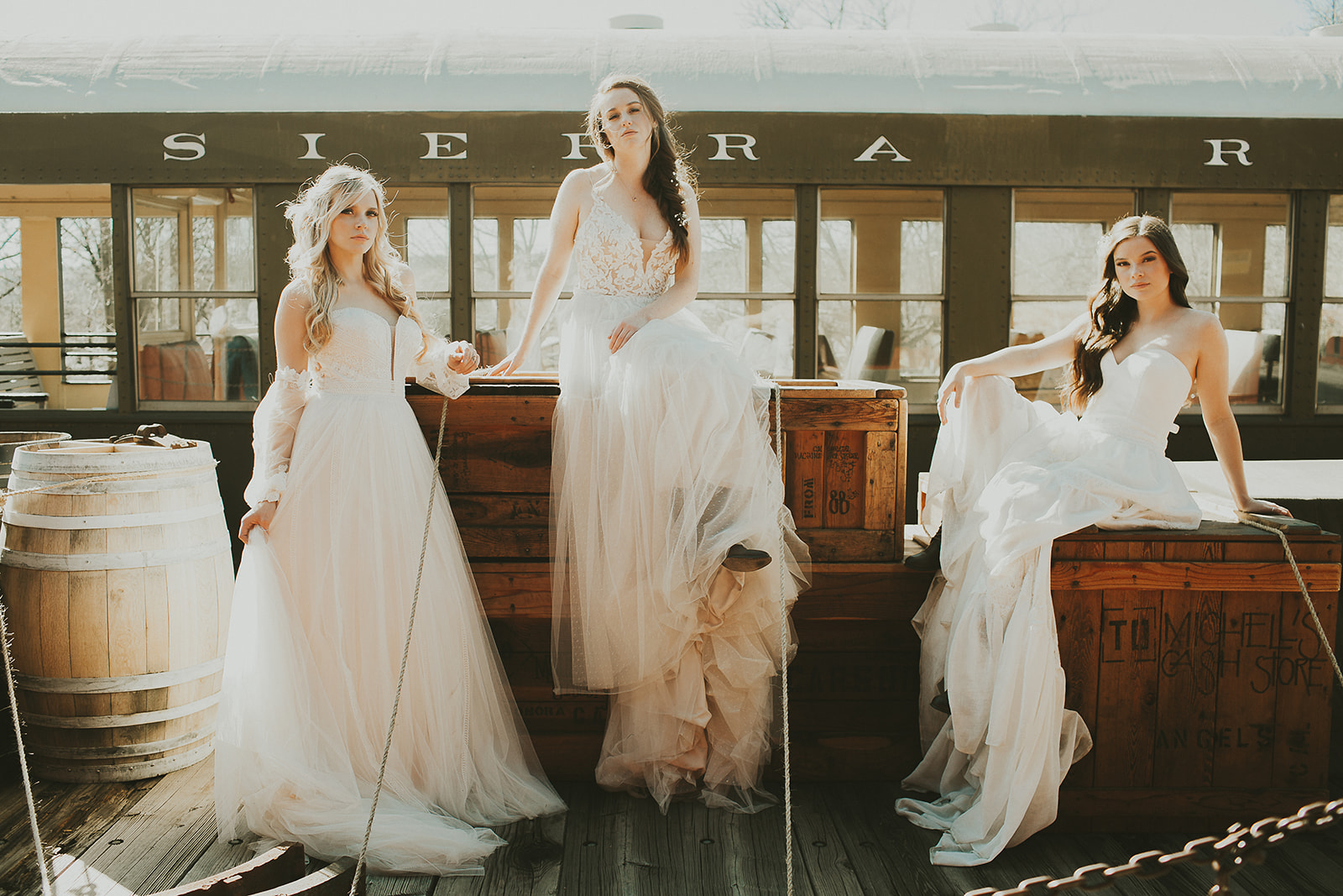Wedding photo inside historic railcar