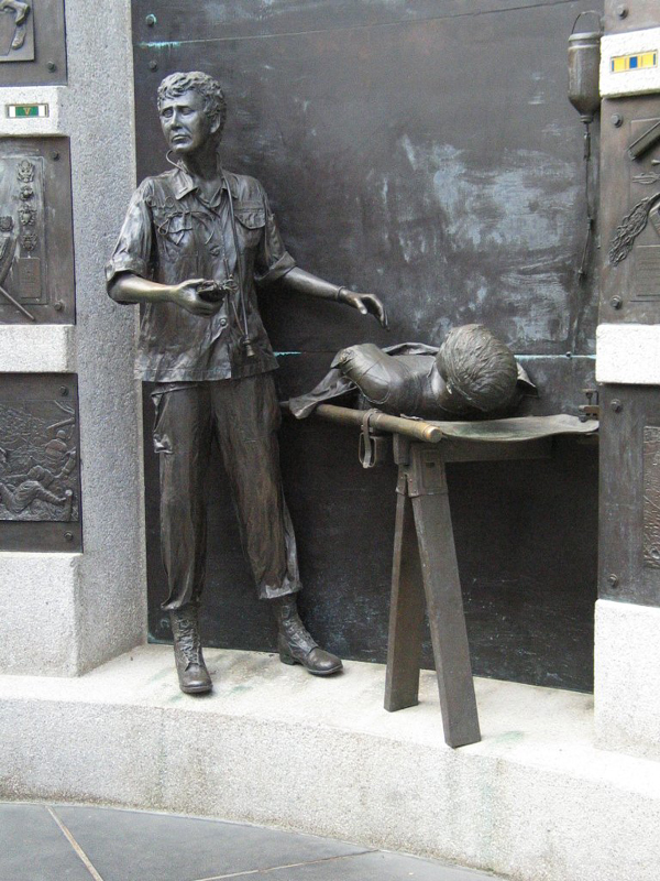 Statue of soldiers from Vietnam memorial in Capitol Park. Thumbnail: Statue of soldiers from Vietnam memorial in Capitol Park.
