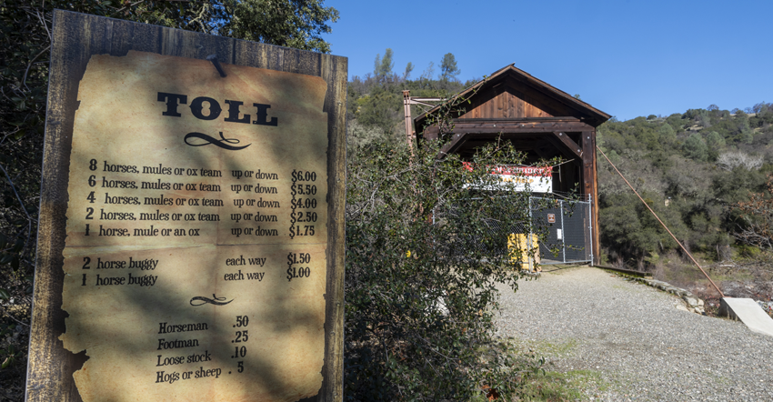 Historic Bridgeport Covered Bridge image with toll sign