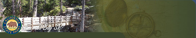 Foot bridge on trail below Eagle Falls at Emerald Bay SP Foot bridge on trail below Eagle Falls at Emerald Bay SP