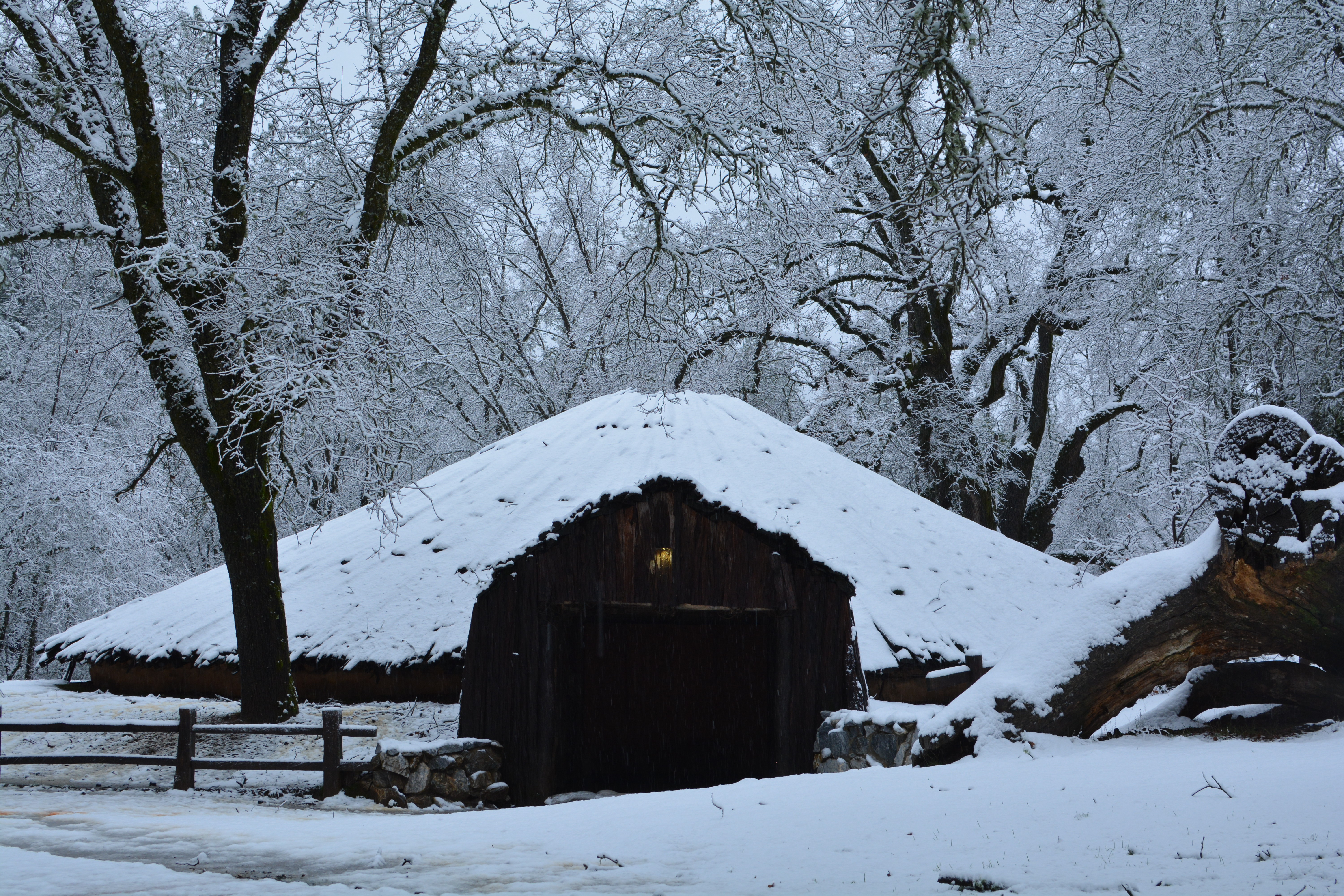 Ceremonial round house covered in snow 