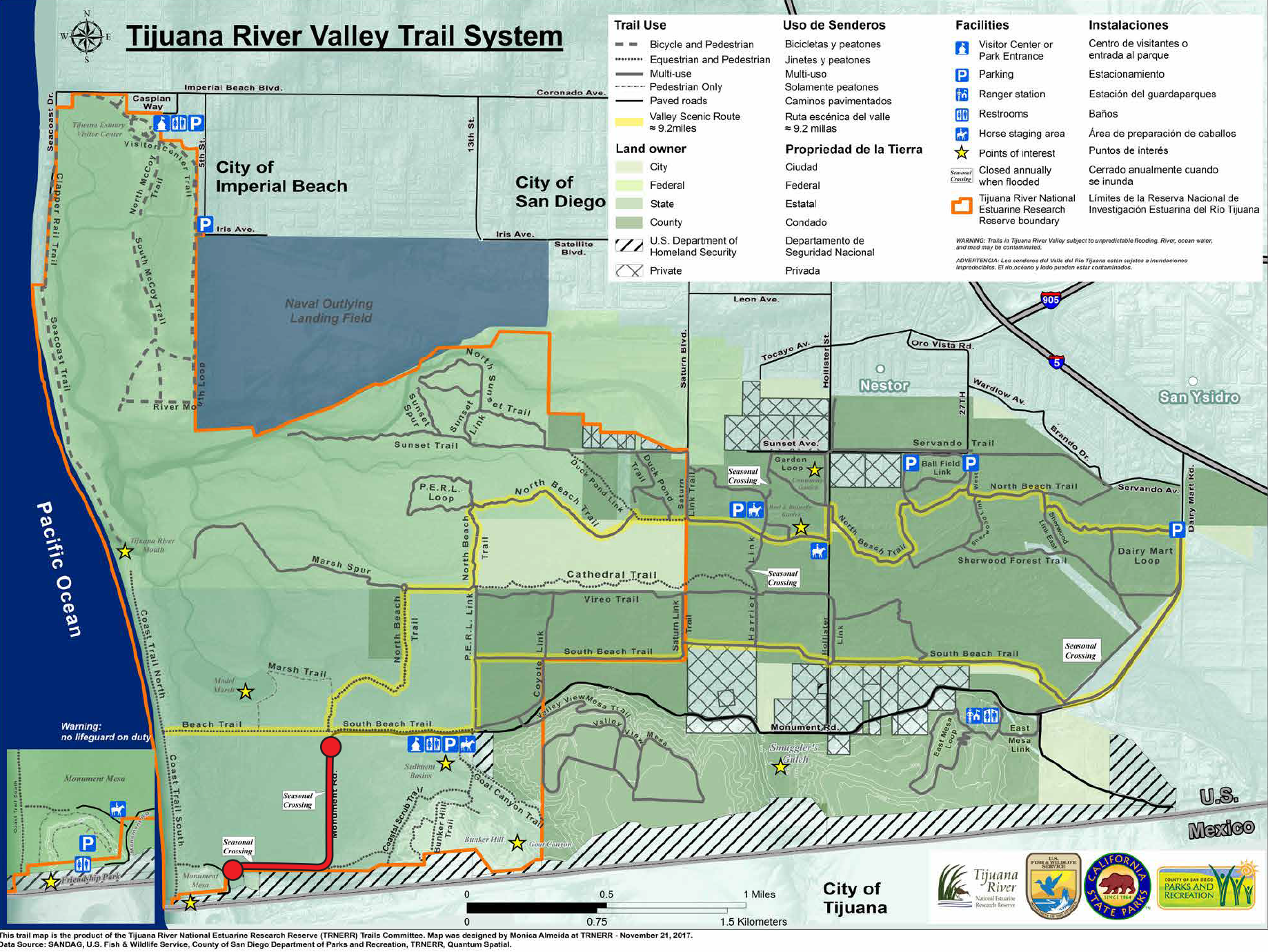 Trail map of road and trail information Trail map of road and trail information
