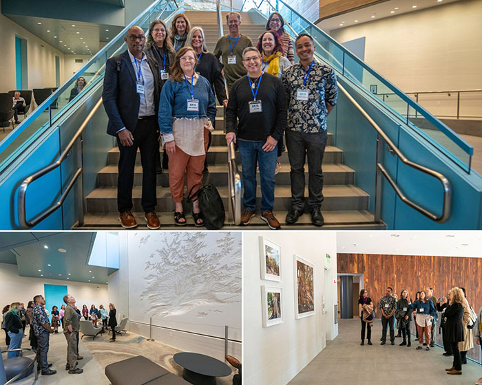 Arts in California Parks Advisory Committee members (top image, left to right from back row to front) Caryl Hart, Stan Robinson, Kate Bickert, Ivy Ross, Mona Abadir, Katie Hazard, Jeff Williams, Emily Womack, Alme Allen and Melecio Estrella visited the California Natural Resources Agency Building in Sacramento on Monday, January 29. Other members, including Jenny Kane and Roman Sanchez, joined the meeting with State Parks staff virtually. Photos from California State Parks.
