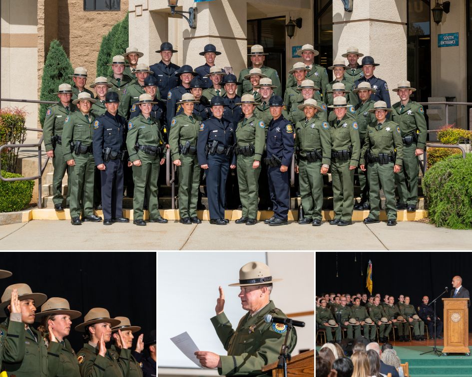 California State Parks graduated 35 cadets to be the newest State Park Peace Officers (Rangers and Lifeguards) on April 29, 2022 in Paradise, CA. Photos from California State Parks.