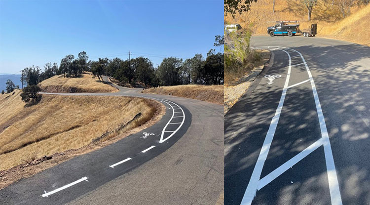 Examples of newly installed bicycle turnouts at Mount Diablo State Park.