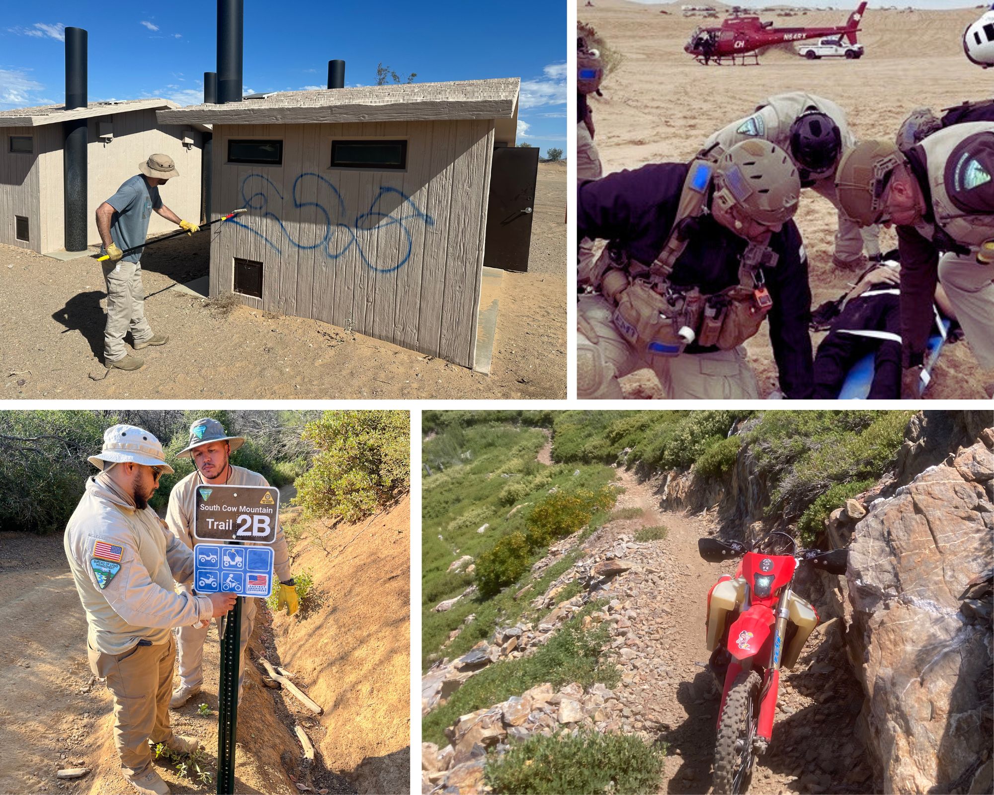 Previous Grants and Cooperative Agreement recipients including Bureau of Land Management (BLM) ground operations and safety projects at El Centro (top row); a grounds operation project at BLM’s South Cow Mountain in Ukiah and a development project at Tahoe National Forest (bottom row). Photos from BLM and California State Parks. Previous Grants and Cooperative Agreement recipients including Bureau of Land Management (BLM) ground operations and safety projects at El Centro (top row); a grounds operation project at BLM’s South Cow Mountain in Ukiah and a development project at Tahoe National Forest (bottom row). Photos from BLM and California State Parks.