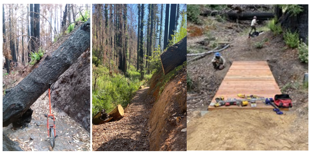 Left: Before and after trail reconstruction Right: Newly installed footbridge