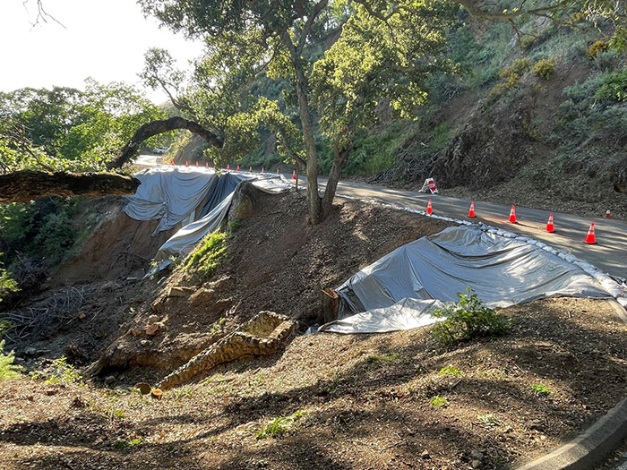 A view of the storm damage along Mount Diablo’s North Gate Road.